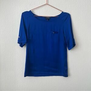 The Limited Harper Top mixed knit blue 3/4 sleeve